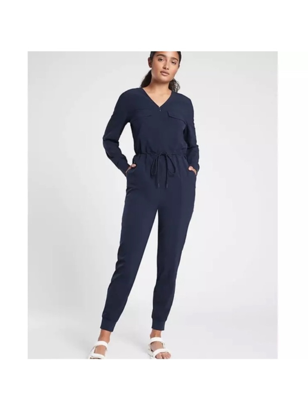 Athleta Navy Long-Sleeve Drawstring Zuma Jumpsuit - WORN ONCE MINT CONDITION